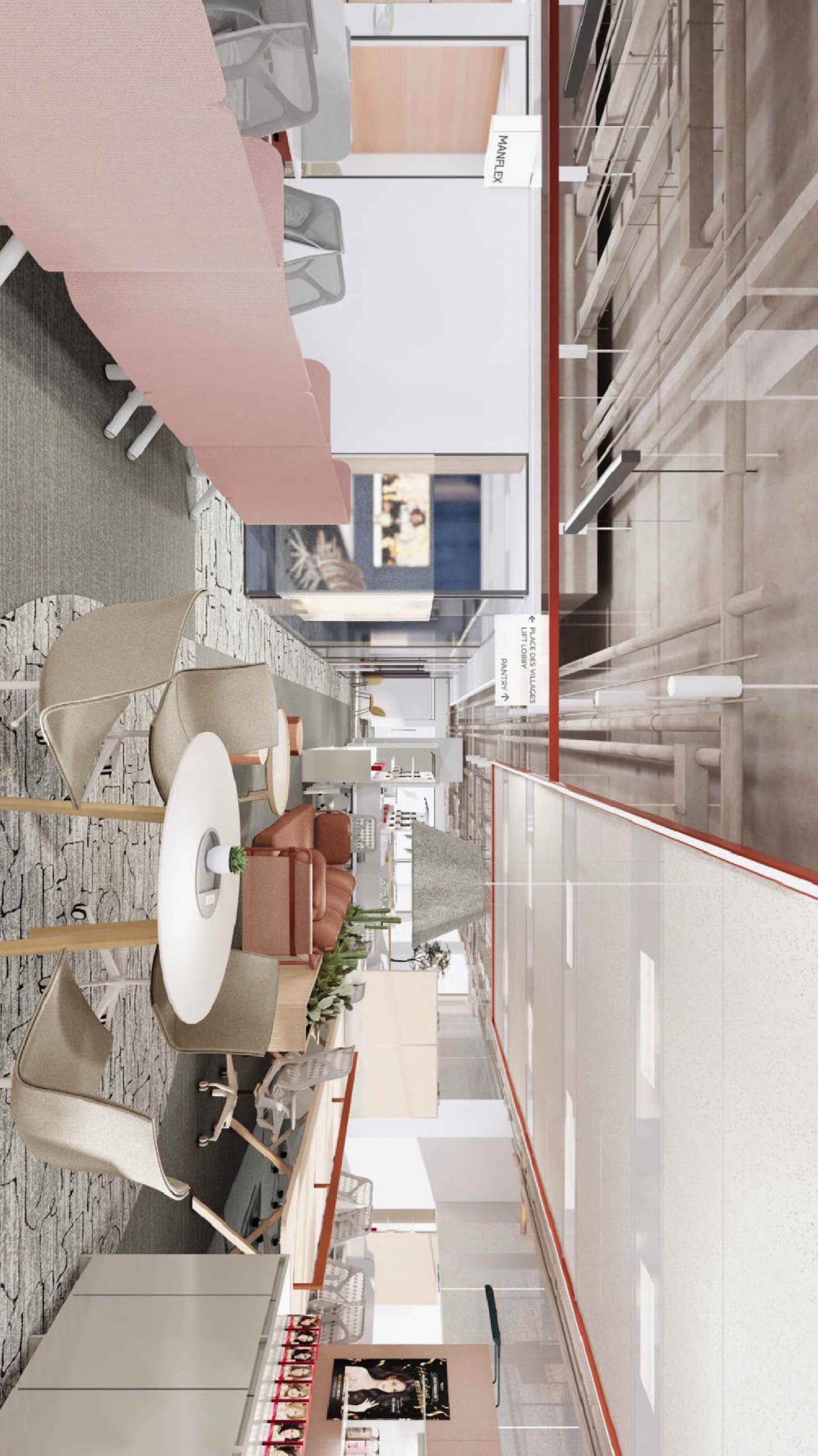 L'Oreal Seoul HQ corridor with rose stone arches
